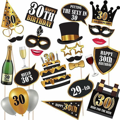 1Bag 30 40 50 60th Birthday Photo Booth Props Γυναικείες Άντρες Διακόσμηση πάρτι γενεθλίων για ενήλικες Photobooth Props Επετειακό προμήθειες για πάρτι