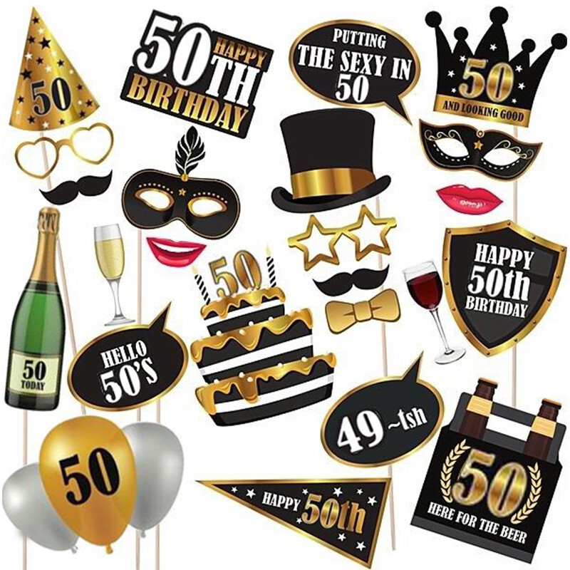 1Bag 30 40 50 60th Birthday Photo Booth Props Γυναικείες Άντρες Διακόσμηση πάρτι γενεθλίων για ενήλικες Photobooth Props Επετειακό προμήθειες για πάρτι