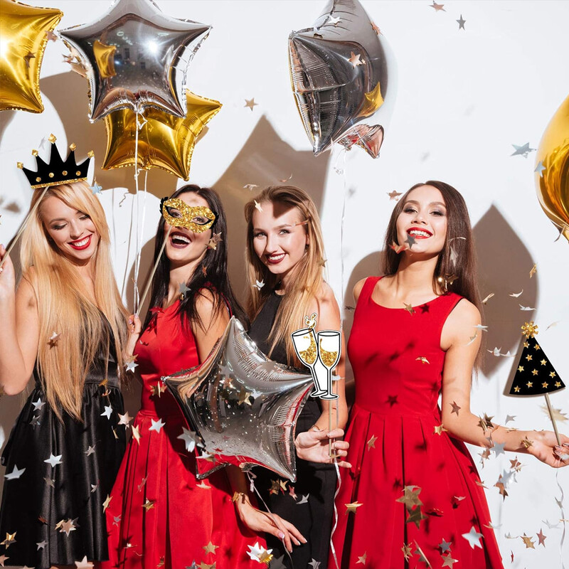 24 darabos Party Photo Booth kellékek születésnapi esküvőre Ballagási bál Szilveszteri parti kellékek Kalapok keveréke Rúzs nyakkendő koronák