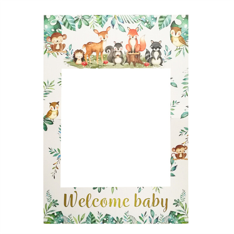 1db Safari Jungle Anima Welcome Baby Gender Reveal Paper Photo Booth kellékek keret Babazuhany dekoráció Születésnapi parti kellékek