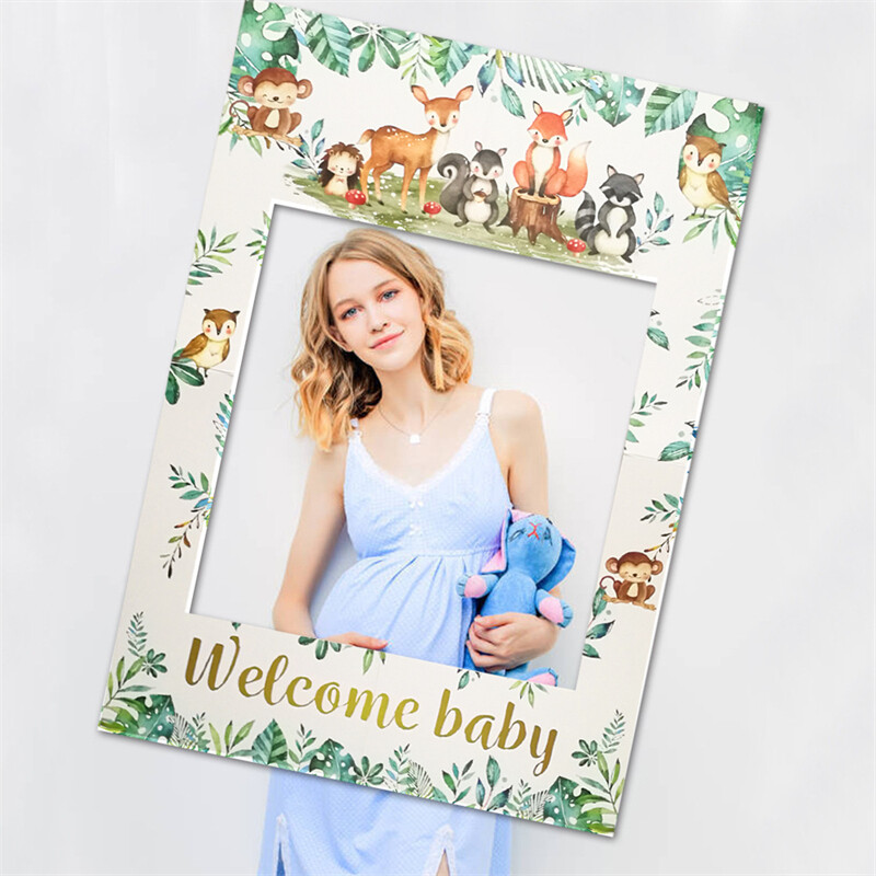 1db Safari Jungle Anima Welcome Baby Gender Reveal Paper Photo Booth kellékek keret Babazuhany dekoráció Születésnapi parti kellékek