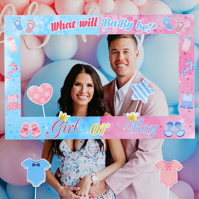 Gender Reveal Fényképkeret Fényképezés Eszközök Üdvözöljük Baby Shower Party Dekorációk Gyerekek Nemek Felfedezése Party Kellékek