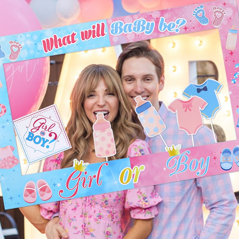 Gender Reveal Fényképkeret Fényképezés Eszközök Üdvözöljük Baby Shower Party Dekorációk Gyerekek Nemek Felfedezése Party Kellékek