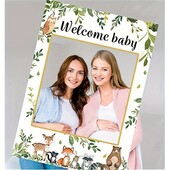 Woodland Baby Shower dekorációk – Üdvözöljük a baba fotófülkéjének kerete fiúknak és lányoknak, nemek szerint semleges erdei állatok zuhanyozáshoz