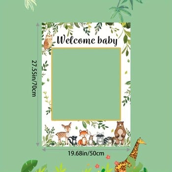 Woodland Baby Shower Decorations-Welcome Baby Photo Booth Πλαίσιο για αγόρι & κορίτσι Φύλο ουδέτερο ζωικό δάσος Διακόσμηση για ντους