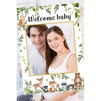 Woodland Baby Shower Decorations-Welcome Baby Photo Booth Πλαίσιο για αγόρι & κορίτσι Φύλο ουδέτερο ζωικό δάσος Διακόσμηση για ντους