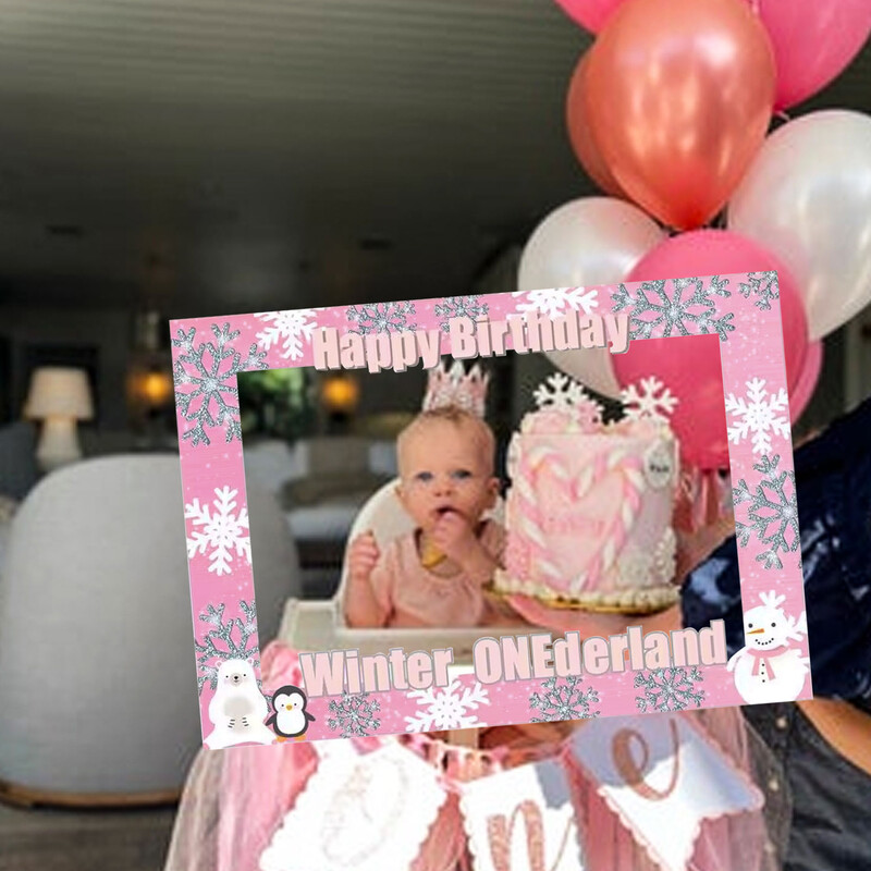 Téli Onederland 1. születésnapi lány dekoráció Téli Onederland Photo Booth kellékei Hópehely első születésnapi fényképes szalaghirdetés