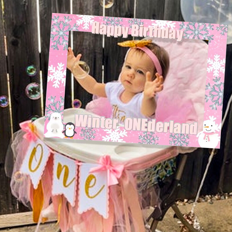 Téli Onederland 1. születésnapi lány dekoráció Téli Onederland Photo Booth kellékei Hópehely első születésnapi fényképes szalaghirdetés