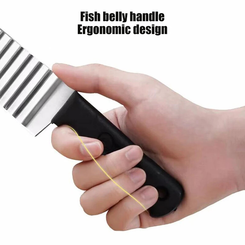 Hosszú rozsdamentes acél burgonyaszeletelő tészta zöldség-gyümölcs ráncos hullámos szeletelő kés Burgonyavágó sütés sütő