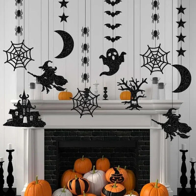 6 τμχ Halloween Hanging Banner Garland Scary Spider Witch Κρεμαστό στολίδι νυχτερίδα φάντασμα Διακοσμήσεις για το σπίτι για χαρούμενα αποκριάτικα πάρτι