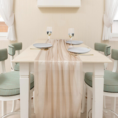 Šifona galda skrējējs caurspīdīgs audums, zīda kāzu arkas pārklājums.