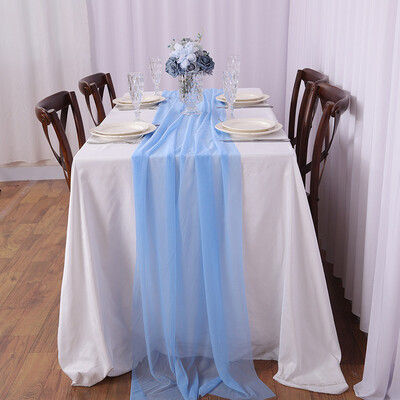 Šifona galda skrējējs caurspīdīgs audums, zīda kāzu arkas pārklājums.