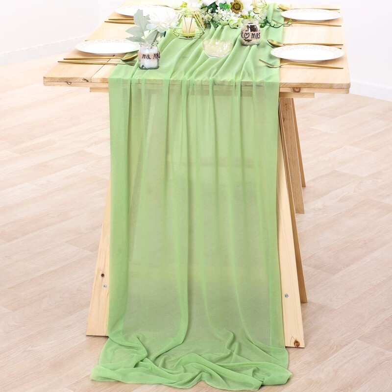 Šifona galda skrējējs caurspīdīgs audums, zīda kāzu arkas pārklājums.