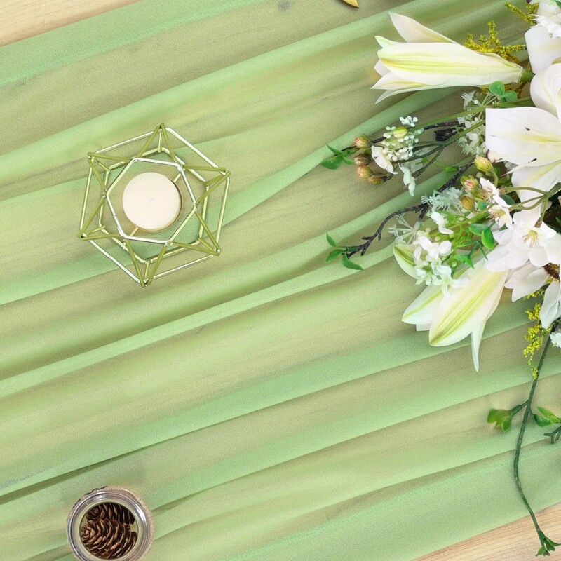 Šifona galda skrējējs caurspīdīgs audums, zīda kāzu arkas pārklājums.