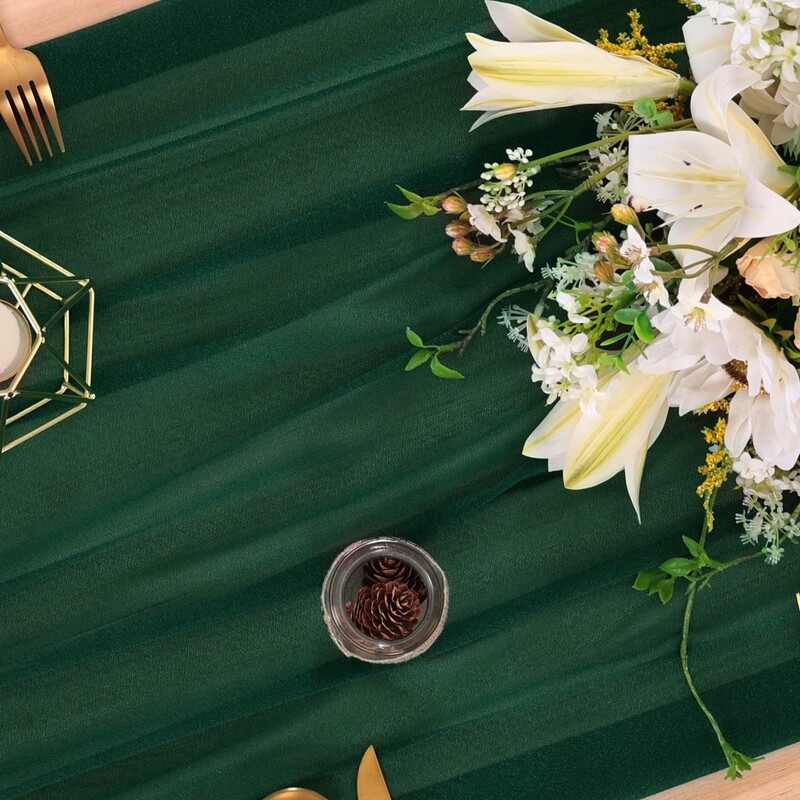 Šifona galda skrējējs caurspīdīgs audums, zīda kāzu arkas pārklājums.