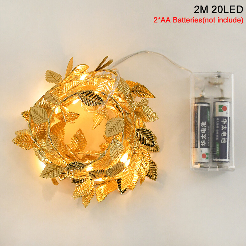 2M 20LED Χρυσά Φύλλα String Νεράιδα Φωτάκια Για Γάμος Διακόσμηση Γενεθλίων Σπίτι Κήπος Τεχνητό φυτό Γιρλάντα Φωτιστικό αμπέλου
