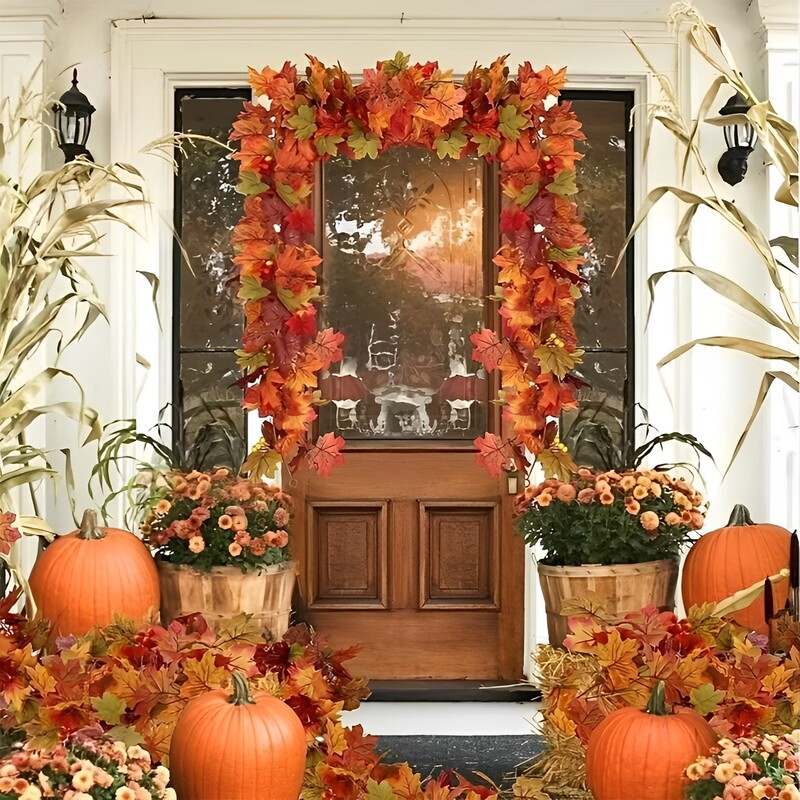 Mesterséges őszi juharlevél koszorú hamis növényi dekoráció juharlevél szőlővel Otthoni szoba Hálaadás Halloween esküvői dekoráció