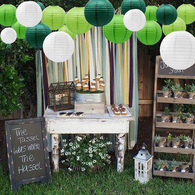 20db, zöld-fehér lámpás (4 hüvelyk és 12 hüvelyk között), esküvő, dzsungel témájú Szent Patrik napi Hawaii nyári buli