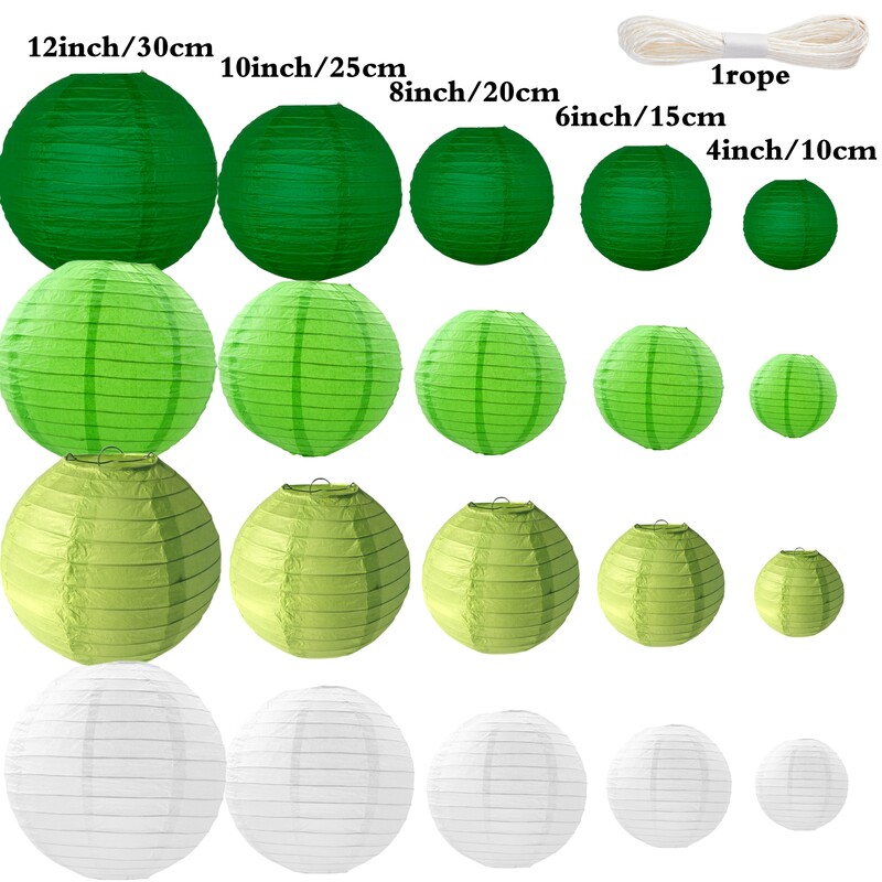 20db, zöld-fehér lámpás (4 hüvelyk és 12 hüvelyk között), esküvő, dzsungel témájú Szent Patrik napi Hawaii nyári buli