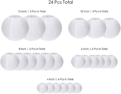 Dekoratív party papír lámpások 18 db arany fehér bézs kerek japán/kínai lámpás lámpás papír esküvői kültéri dekorációhoz