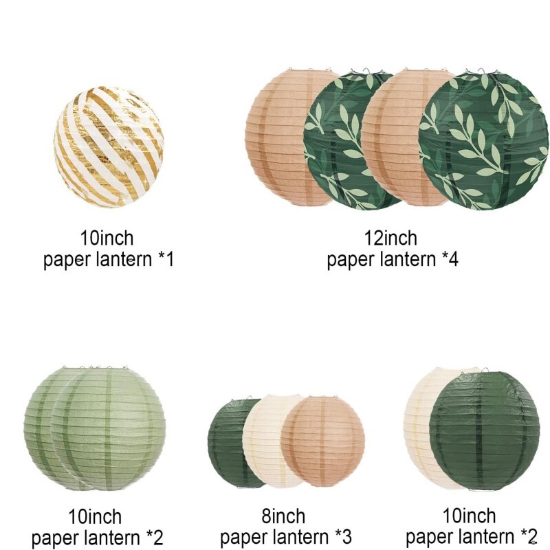 12 db Papírlámpás dekoráció rusztikus parti menyasszonyi zuhany Esküvői Zsálya zöld Születésnapi parti kellékek Arany/Elefántcsont/Zsálya zöld