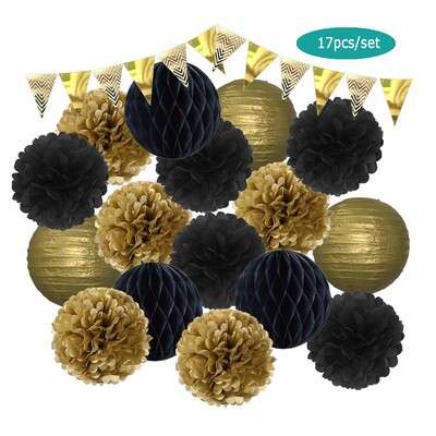 Χρυσό μπεζ σετ στρογγυλό χάρτινο πανό φαναράκι κυψελοειδή μπάλα για αγοράκι 1ου γενέθλια DIY Διακόσμηση Νυφικού Ντους Μπομπονιέρα Γάμου