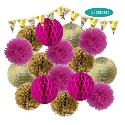 Χρυσό μπεζ σετ στρογγυλό χάρτινο πανό φαναράκι κυψελοειδή μπάλα για αγοράκι 1ου γενέθλια DIY Διακόσμηση Νυφικού Ντους Μπομπονιέρα Γάμου