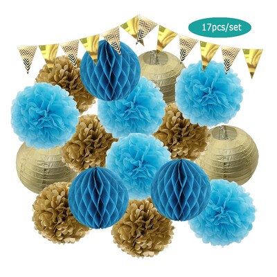 Χρυσό μπεζ σετ στρογγυλό χάρτινο πανό φαναράκι κυψελοειδή μπάλα για αγοράκι 1ου γενέθλια DIY Διακόσμηση Νυφικού Ντους Μπομπονιέρα Γάμου