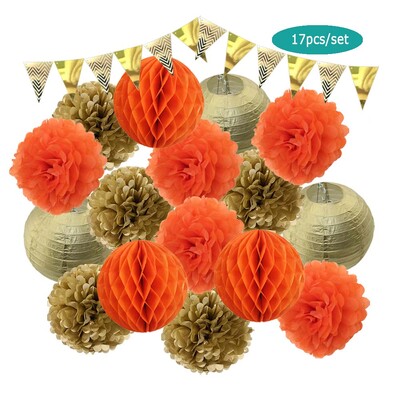 Χρυσό μπεζ σετ στρογγυλό χάρτινο πανό φαναράκι κυψελοειδή μπάλα για αγοράκι 1ου γενέθλια DIY Διακόσμηση Νυφικού Ντους Μπομπονιέρα Γάμου