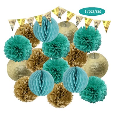 Χρυσό μπεζ σετ στρογγυλό χάρτινο πανό φαναράκι κυψελοειδή μπάλα για αγοράκι 1ου γενέθλια DIY Διακόσμηση Νυφικού Ντους Μπομπονιέρα Γάμου