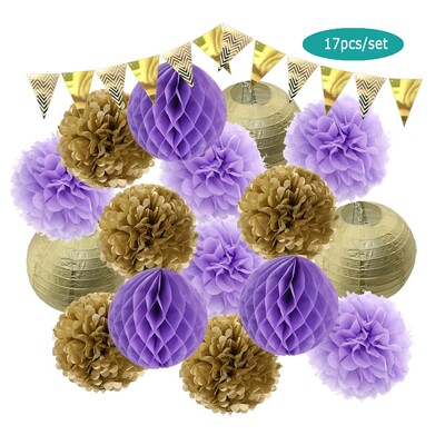 Χρυσό μπεζ σετ στρογγυλό χάρτινο πανό φαναράκι κυψελοειδή μπάλα για αγοράκι 1ου γενέθλια DIY Διακόσμηση Νυφικού Ντους Μπομπονιέρα Γάμου
