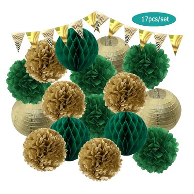 Χρυσό μπεζ σετ στρογγυλό χάρτινο πανό φαναράκι κυψελοειδή μπάλα για αγοράκι 1ου γενέθλια DIY Διακόσμηση Νυφικού Ντους Μπομπονιέρα Γάμου