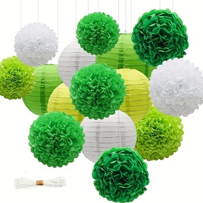 15 csomag zöld sárga fehér dzsungel téma Hawaii Szent Patrik fesztivál tematikus buli papírlegyező lámpás készlet