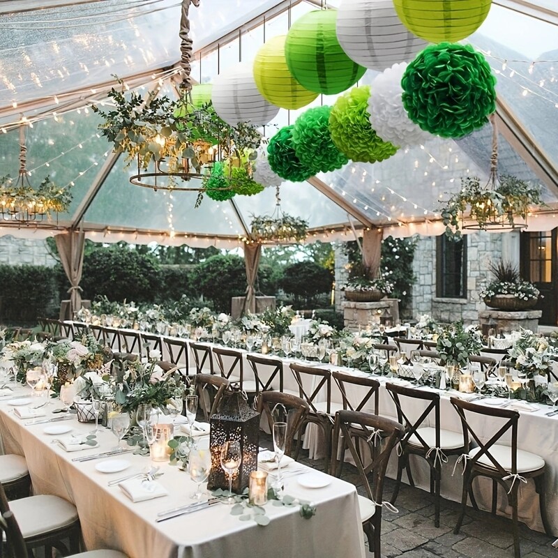 15 csomag zöld sárga fehér dzsungel téma Hawaii Szent Patrik fesztivál tematikus buli papírlegyező lámpás készlet