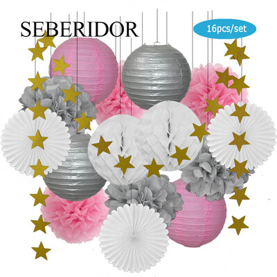 Χρυσό μπεζ Σετ Στρογγυλό Χαρτί Φανάρι Λευκή μπάλα Κυψελοειδή Πτυσσόμενη Βεντιλατέρ Για Βάπτιση Μπομπονιέρα Γενεθλίων Διακόσμηση Γάμων