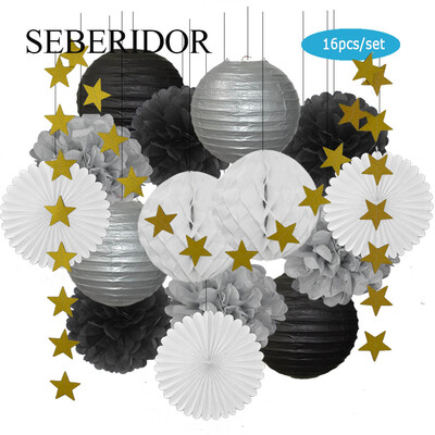 Χρυσό μπεζ Σετ Στρογγυλό Χαρτί Φανάρι Λευκή μπάλα Κυψελοειδή Πτυσσόμενη Βεντιλατέρ Για Βάπτιση Μπομπονιέρα Γενεθλίων Διακόσμηση Γάμων
