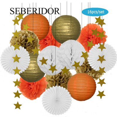 Χρυσό μπεζ Σετ Στρογγυλό Χαρτί Φανάρι Λευκή μπάλα Κυψελοειδή Πτυσσόμενη Βεντιλατέρ Για Βάπτιση Μπομπονιέρα Γενεθλίων Διακόσμηση Γάμων