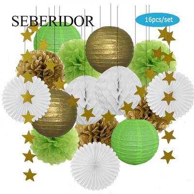 Χρυσό μπεζ Σετ Στρογγυλό Χαρτί Φανάρι Λευκή μπάλα Κυψελοειδή Πτυσσόμενη Βεντιλατέρ Για Βάπτιση Μπομπονιέρα Γενεθλίων Διακόσμηση Γάμων