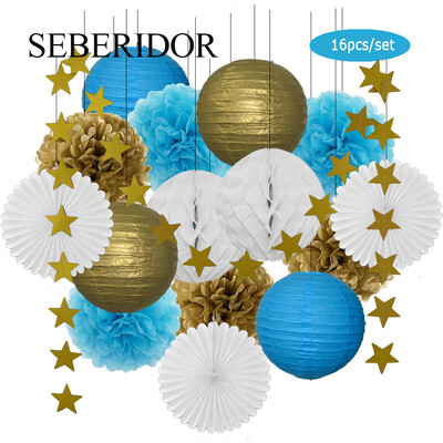 Χρυσό μπεζ Σετ Στρογγυλό Χαρτί Φανάρι Λευκή μπάλα Κυψελοειδή Πτυσσόμενη Βεντιλατέρ Για Βάπτιση Μπομπονιέρα Γενεθλίων Διακόσμηση Γάμων