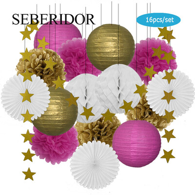 Χρυσό μπεζ Σετ Στρογγυλό Χαρτί Φανάρι Λευκή μπάλα Κυψελοειδή Πτυσσόμενη Βεντιλατέρ Για Βάπτιση Μπομπονιέρα Γενεθλίων Διακόσμηση Γάμων