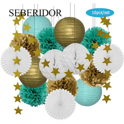 Χρυσό μπεζ Σετ Στρογγυλό Χαρτί Φανάρι Λευκή μπάλα Κυψελοειδή Πτυσσόμενη Βεντιλατέρ Για Βάπτιση Μπομπονιέρα Γενεθλίων Διακόσμηση Γάμων