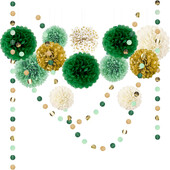 Tamsiai žalios knygos „Pom Pom“ rinkinys – aukso ir smėlio spalvos vakarėlių dekoracijų rinkinys elegantiškoms šventėms ir renginiams