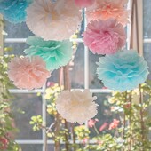 20 τμχ - Λεπτά χάρτινα πομ πομ - Σειρά Rainbow Soft Paper Flower Decorations, Κατάλληλα για διακόσμηση αυλής, γενέθλια