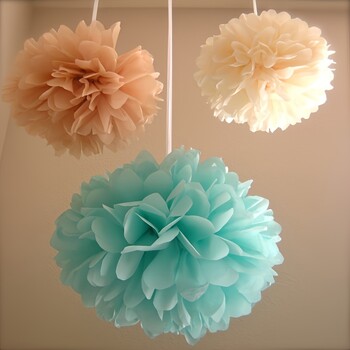 20 τμχ - Λεπτά χάρτινα πομ πομ - Σειρά Rainbow Soft Paper Flower Decorations, Κατάλληλα για διακόσμηση αυλής, γενέθλια