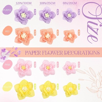 24 db Selyempapír Virágok, Krepppapír Virágok Dekorációk Esküvőre Baba Menyasszonyi Zuhanyzószoba fali dekoráció