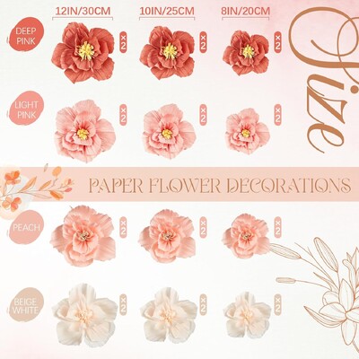 24 db Selyempapír Virágok, Krepppapír Virágok Dekorációk Esküvőre Baba Menyasszonyi Zuhanyzószoba fali dekoráció