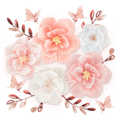 kerti papír virág Krepp papír virág készlet pillangó levelek háttér fal óvodai születésnapi parti kellékek lakberendezés