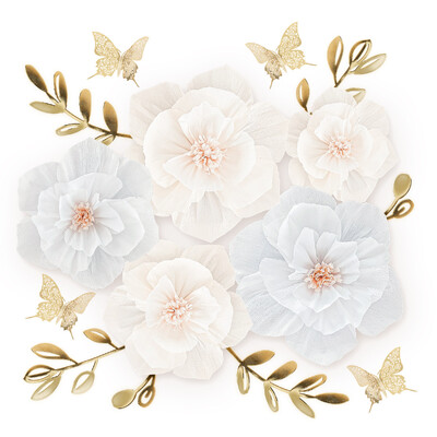 kerti papír virág Krepp papír virág készlet pillangó levelek háttér fal óvodai születésnapi parti kellékek lakberendezés