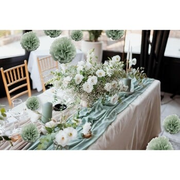 9 τμχ Dusty Sage Green Tissue Paper Pom Poms Flowers Streamers τοίχου κρεμαστά για βοτανικό ουδέτερο ντους μωρού γάμου