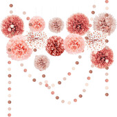 Poros rózsa, világos rózsaszín és rózsa arany papír pom pom készlet – elegáns partidíszek arany és bézs színben esküvőre, babazuhanyra,